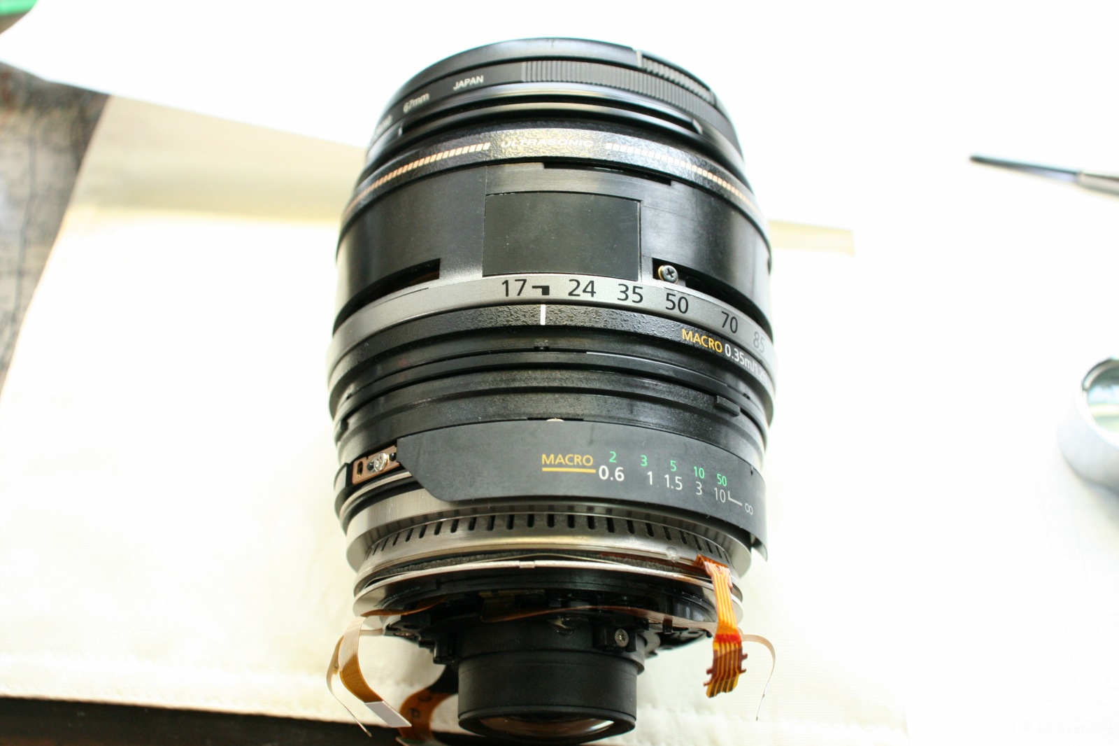 CANON レンズ EF-S 17-85mm IS USM AF focus hunting 修理メモ ピント迷い 回折 工作室