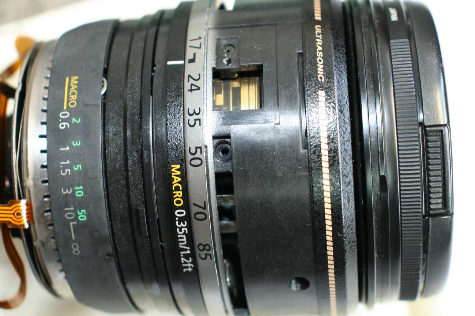 CANON レンズ EF-S 17-85mm IS USM AF focus hunting 修理メモ ピント迷い 回折 工作室